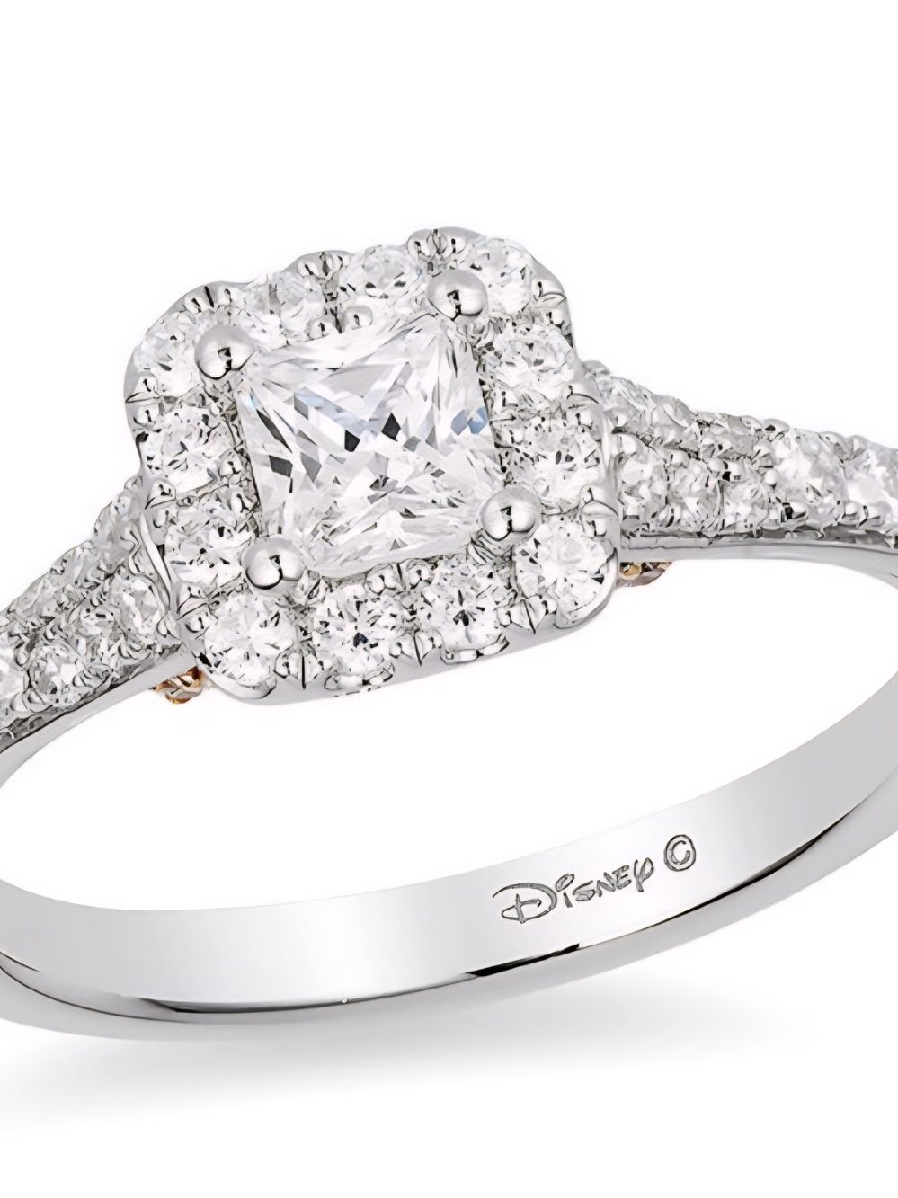 Disney Tinkerbell White and Silver Halo Princess-Cut Ring